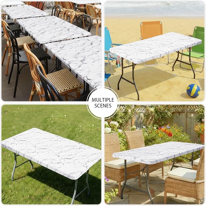 Smiry Spandex Fitted Tablecloth for 5 Foot Rectangle Tables, Washable Picnic Table Cover with Elastic, Stretch Reusable Table Cloth for Outdoor, Camping, Dining & Kitchen (Marble, 30"x60")