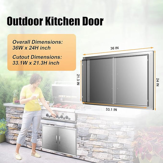 Outdoor Kitchen Doors 36W x 24H Inch Double BBQ Access Doors, 304 Stainless Steel for Cabinet Grill Station or Island