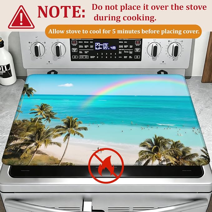 Tropical Palm Tree Stove Top Covers for Electric Stove,Summer Beach Glass Top Stove Cover, Heat Resistant Range Covers for Electric Stove,Washable Countertop Mat, 28 x 20 Inch