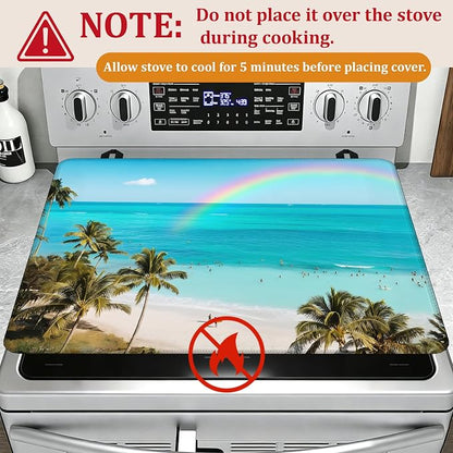 Tropical Palm Tree Stove Top Covers for Electric Stove,Summer Beach Glass Top Stove Cover, Heat Resistant Range Covers for Electric Stove,Washable Countertop Mat, 28 x 20 Inch