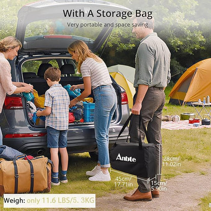 Anbte Camping Table Foldable, 2 Height Max 27.5" Aluminum Roll up Camping Table with Carry Bag & Heat-Resistant Tabletop, Lightweight, for Indoor Outdoor RV BBQ Picnic Patio Beach, 26" x 23", Black