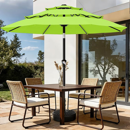AreShark 9ft 3-Tier Patio Umbrellas, Outdoor Umbrella with 8 Sturdy Ribs UV Protection Windproof, Market Table Umbrella w/Push Button Tilt & Crank for Pool, Porch, Deck, Garden(Apple Green)