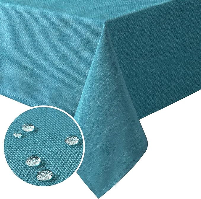 H.VERSAILTEX Linen Textured Table Cloths 54 x 108 Inch Premium Solid Tablecloth Spill-Proof Waterproof Table Cover for Dining Buffet Feature Extra Soft and Thick Fabric Wrinkle Free, Teal
