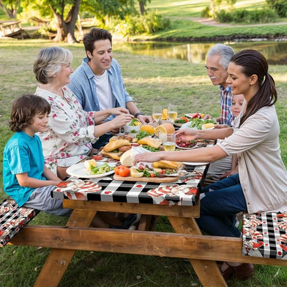 Valentine's Day Picnic Table Cover with Bench Covers, Camping Essentials, Valentines Decor Waterproof Windproof, Fitted Tablecloth Cover with Elastic Edge, Outdoor Table Covers, 3 PCS, 30x60 Inch
