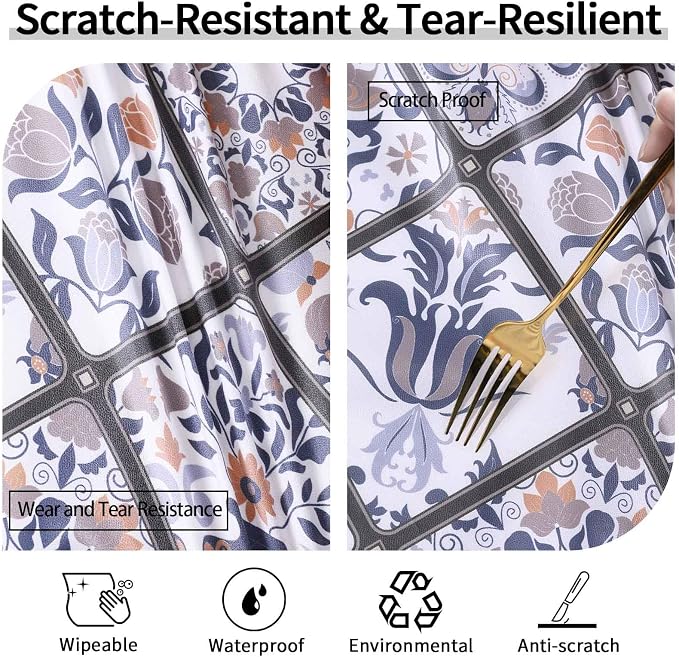 opstellen Fitted Farmhouse Round Tablecloth for 36-44" Tables Stain Resistant Vinyl Manteles Redondos para Mesa Apartment Kitchen Equipment Camping Picnic Products Womens Mens Cool Useful Gift Ideas