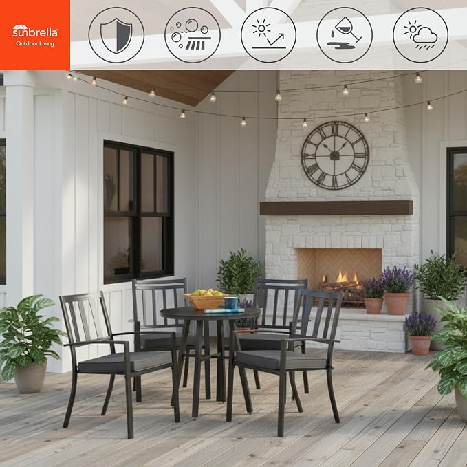 Indoor/Outdoor Chair Pads in Sunbrella Fabric – 17''x17'' Patio Seat Cushions with Foam Insert, Removable Reversible Cover & Ties for Patio Dining Chairs – Set of 2 or 4, Canvas Coal