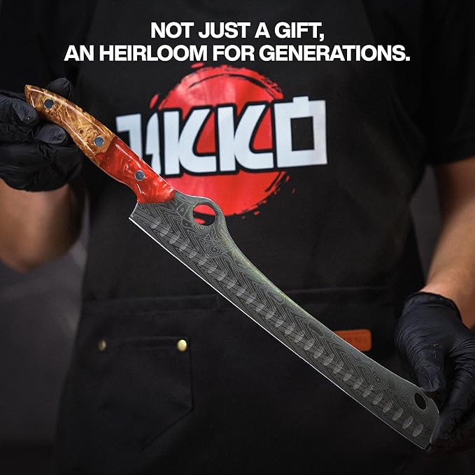 Jikko® SteelFang Edition – Japanese Brisket Knife 12" with Olive Wood & Red Epoxy Handle | Premium Butcher & Carving Knife for Meat, BBQ, and Brisket Slicing – Ultra Sharp Stainless Steel Blade