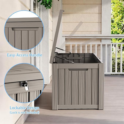 Pepe Tee Waterproof Resin Deck Box, Outdoor Storage Bin for Patio Furniture Cushions, All-Weather Garden Organizer & Seating Bench, Coffee