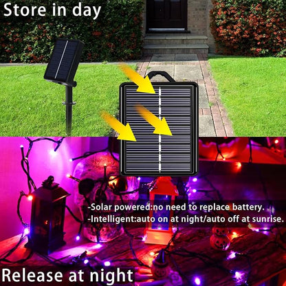 Solar Halloween String Lights, Orange Purple 200Led, Outdoor | 2 Pack Total 400Led 144Ft 8 Mode, IP44 Waterproof Outside Fairy Lights for Tree, Garden, Patio, Lawn, Yard Decorations