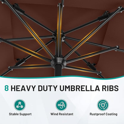 AreShark 8'x10' 2 Tiers Rectangular Patio Umbrella - Outdoor Umbrella Waterproof UV Protection, Market Table Umbrella w/Crank for Pool, Backyard, Deck(Dark Brown)