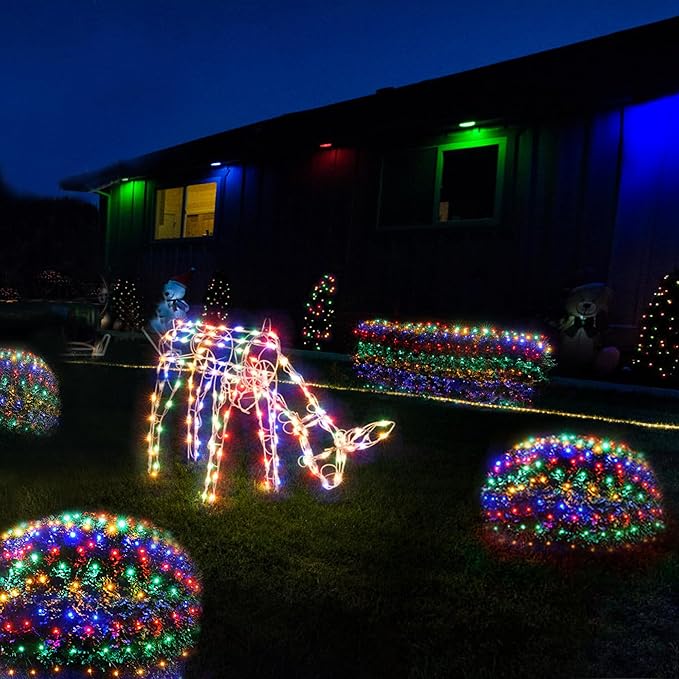 WBao Christmas Lights Outdoor, 200LED 8.4ft x 5.2ft Christmas Net Lights with 8 Modes, Timer, End to End Connectable, Waterproof LED Net Lights for Lawn, Bushes, Trees Xmas Decorations, Multicolor