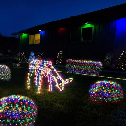 WBao Christmas Lights Outdoor, 200LED 8.4ft x 5.2ft Christmas Net Lights with 8 Modes, Timer, End to End Connectable, Waterproof LED Net Lights for Lawn, Bushes, Trees Xmas Decorations, Multicolor