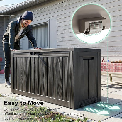 90 Gallon Outdoor Storage Box, Resin Deck Boxes Waterproof, Indoor Outdoor Bin for Package Delivery, Patio Cushions, Gardening Tools, Lockable, UV Resistant