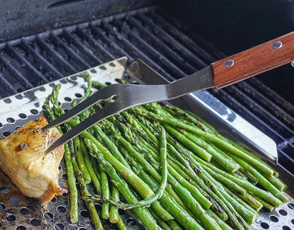 RSVP International Endurance (BQ-FRK) BBQ Grill Fork, 17.25" | Long Handle Keeps Hands Safe from Fire | Made from Stainless Steel & Rosewood