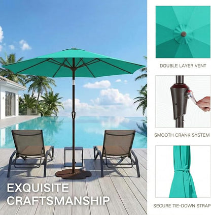Kingdura 9FT Outdoor Patio Umbrella, Round Market Table Umbrella with Push‑Button Tilt and Crank Lift, 8 Sturdy Metal Ribs, UV50+ Protection Canopy for Backyard, Lawn, Deck, Poolside, Garden (Tiffany blue)