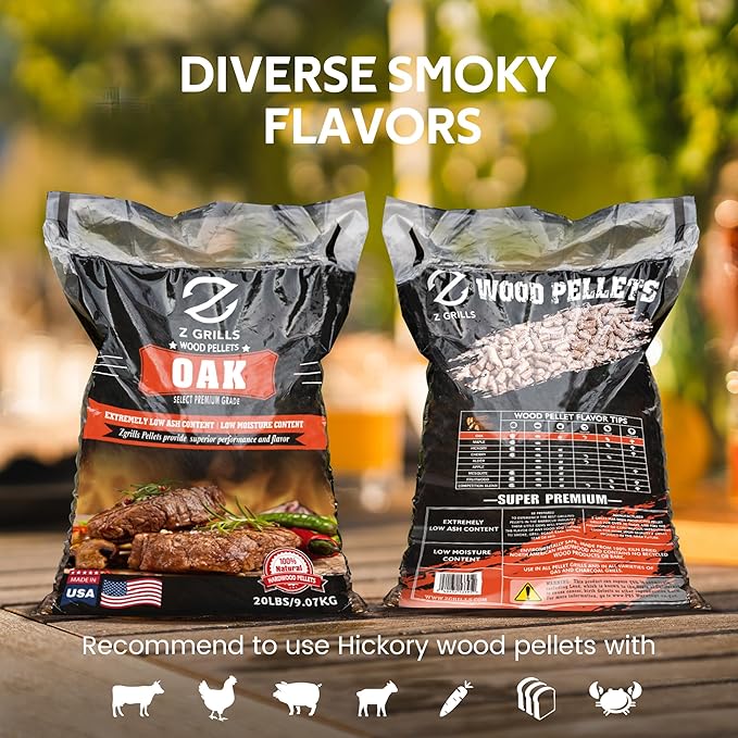 Z GRILLS Wood Pellets for Smoker Grill and BBQ, 100% All-Natural Hardwood Oak Pellet, 40lbs