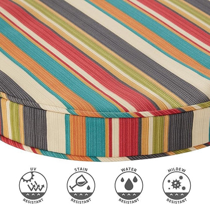 Set of 2 Outdoor 18 inch Round Patio Dining Chair Pads – Comfortable Fiber-Filled Seat Cushions with Ties, Reversible Polyester Fabric - Sunset Stripe