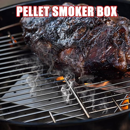 SHIKORI Smoker Box, BBQ Wood Chips Smoker Box for Gas or Charcoal Grills Heavy Duty Stainless Steel Barbecue Smoker Box Grill Accessories(Silver)