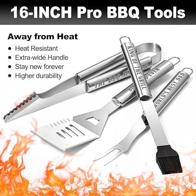 Dad Gifts, Grilling Accessories for Dad Valentines Day, Heavy Duty Stainless Steel Grill Set BBQ Grill Tools for Outdoor Grill with Aluminum Case, Grill Utensils Ideal Grilling Gift