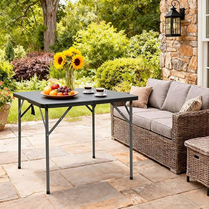 PayLessHere 34" Square Plastic Folding Card Table, Portable Outdoor Dining Table with Collapsible Legs and Carrying Handle,Plastic Tables for Camping,Picnic, Office, Party, Black