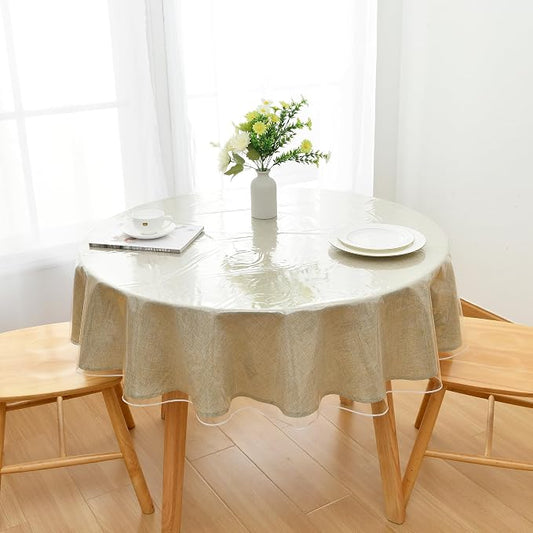 JIUZHEN 60" Round Clear Vinyl Tablecloth - 100% Waterproof & Oil Proof, Heavy Duty Plastic Table Cover Protector, Wipe Clean for Dining, Parties, Camping (60inch Round)