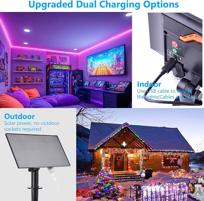 Solar Rope Lights Outdoor Waterproof 99Ft 300 LED String Light | Solar Powered & USB with Remote, 18 Colors Changing Strip Fairy Light for Outside Trampoline Tree Yard Pool Christmas Decor