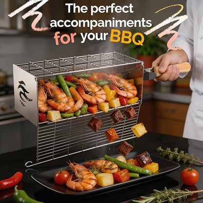 TNTOR Square Grill Basket, Larger 304 Stainless Steel Nesting Grilling Net, Removable Handle, BBQ Grilling Accessories Tools for Veg Shrimp, Outdoor Cooking Camping grilling gifts for men Dad Husband