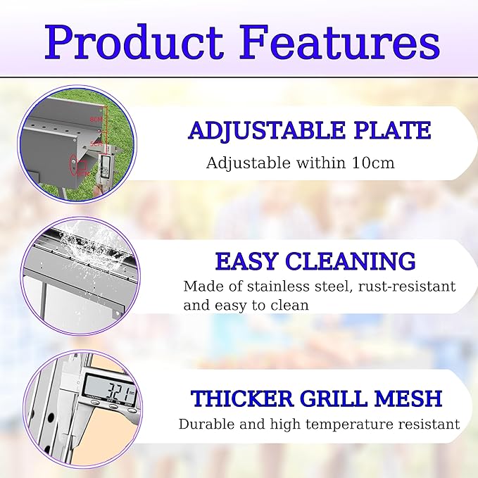 Portable Charcoal Grills, Alloy Steel BBQ Grill with Foldable Stand Adjustable Air Vents, Kebab Skewer BBQ Barbecue Grill Kit for Garden Backyard Party Picnic Travel Outdoor Use (31.6x7.1inch)