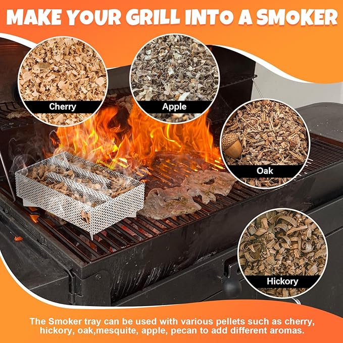 5" x 8" Pellet Smoker Tray, 12 Hours Billowing Maze Smoker Box, Cold Smoke Generator for Gas Grill Pellet Smoker, Perfect for Smoking Meat Fish Cheese Pork, Comes with Tools, Fit Any Grill