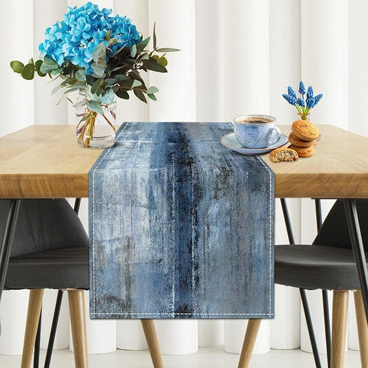 Blue Grey Long Table Runners Modern Art Farmhouse Linen Table Runners Dresser Scarves Retro Rustic Style for Party Kitchen Dining Table Coffee Holiday Party Decor (13"x108")