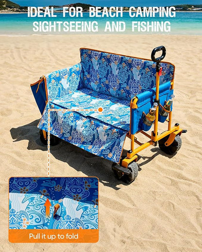 500lbs Love-Seat Wagon 3-in-1 Bench Wagon Seat for 2 Adults | Heavy Duty Utility Cart, 31L Detachable Cooler Bag, Adjustable Handle &Cup Holders,Perfect for The Beach, Sport, Camping