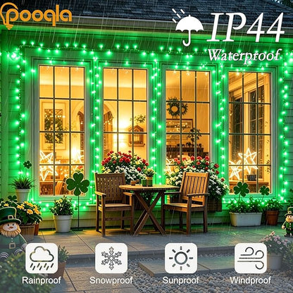 Pooqla Green String Lights, 200 LED 66 ft Indoor Outdoor String Lights St. Patrick's Day Decorations, 8 Modes Twinkle Fairy Light Plug in for Yard Patio Wedding Party Decoration, Green Wire