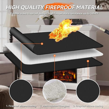 Fireplace Mat - Double-Sided Fireproof Waterpoof Wood Stove Hearth Pads (25x39 Black One)