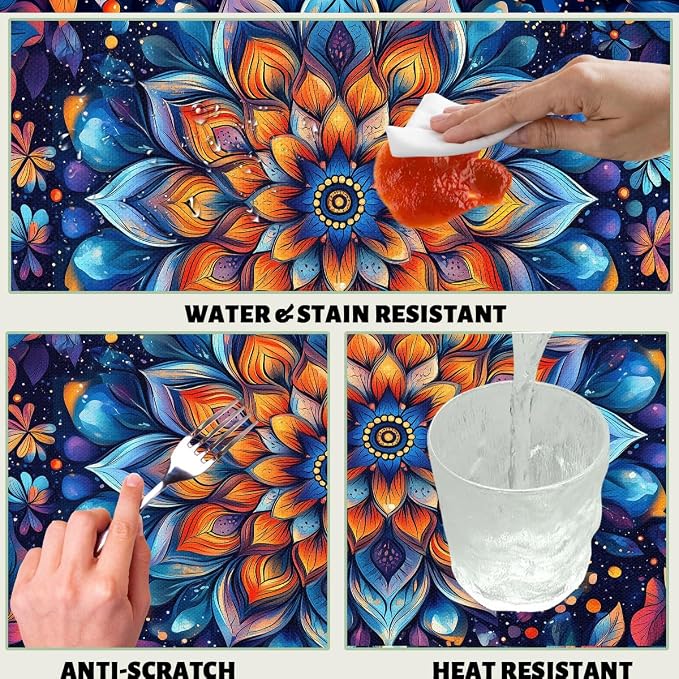 Mandala Decorative Rectangle Table Cloth Colorful Fantasy Mysterious Flower Rectangle Table Cover Anti-Oil Tablecloth for Dining Tables, Parties, Wedding and Banquet Decoration 52 x 70 Inch 4-6 Seats