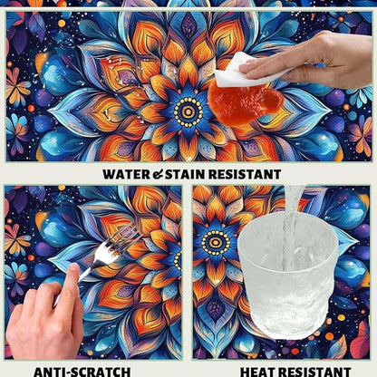 Mandala Decorative Rectangle Table Cloth Colorful Fantasy Mysterious Flower Rectangle Table Cover Anti-Oil Tablecloth for Dining Tables, Parties, Wedding and Banquet Decoration 52 x 70 Inch 4-6 Seats