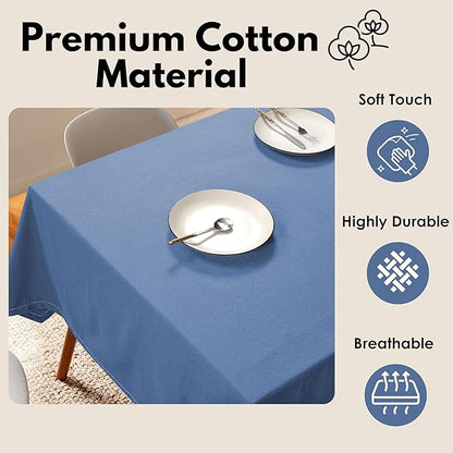 Table Cloth Rectangle 52x70, Kitchen Dining Indoor Outdoor Buffet Table Cover 100% Cotton Tabletop Table Cloth Decoration Parties BBQ Machine Washable, Sky Blue