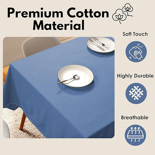 Table Cloth Rectangle 52x70, Kitchen Dining Indoor Outdoor Buffet Table Cover 100% Cotton Tabletop Table Cloth Decoration Parties BBQ Machine Washable, Sky Blue