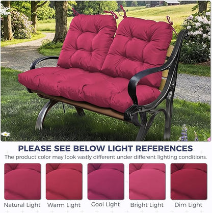 Wicker Chair Cushions of 3 Pieces, Waterproof Cushions for Patio Furniture, Tufted Wicker Outdoor Furniture Cushions, 1 Patio Loveseat Cushion and 2 U-Shaped Cushions, 44"x19"x5", Burgundy