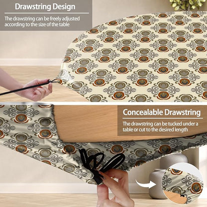 opstellen Fitted Round Tablecloth Non Slip Table Cloth Vinyl Inside Outside Circle Cover for 36-44" Tables Dining Kitchen Family Festival Kit Gifts Summer Fall Patio Picnic Glamping Vacation Equipment