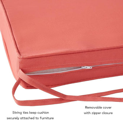 Outdoor 18 inch Square Patio Dining Chair Pads – Comfortable Fiber-Filled Seat Cushions with Ties, Reversible Polyester Fabric - Coral, Set of 2