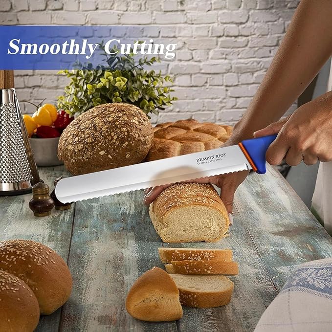 DRAGON RIOT Bread Knife 10 Inch, Ultra Sharp Serrated Bread Knife, German 1.4116 Stainless Steel Bread Slicer, Professional Bread Cutter for Sourdough, Baguette, Bagel & Cake, Non-Slip Blue Handle