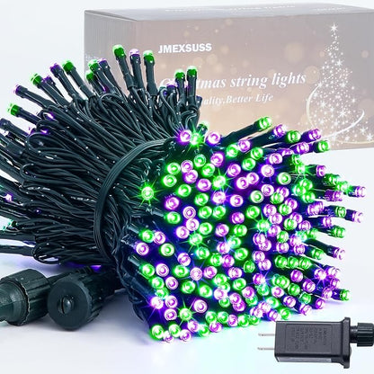JMEXSUSS 250 LED Halloween Lights Plug in, Purple and Green String Light | Connectable, Durable, Indoor/Outdoor, Waterproof, 8 Modes, Timer, for Halloween Tree Party Garden Patio Decorations