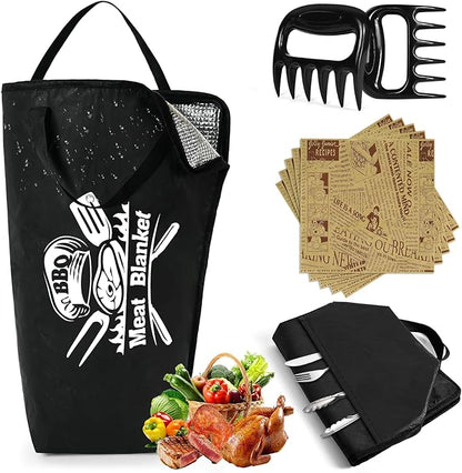 23 Pcs BBQ Blanket for Resting Meat 21" Smoker Meats Resting Bag Insulated Resting Bag with Wide Mouth Bear Paws Meat Claws Greaseproof Papers Reusable Smoker Grilling Accessories