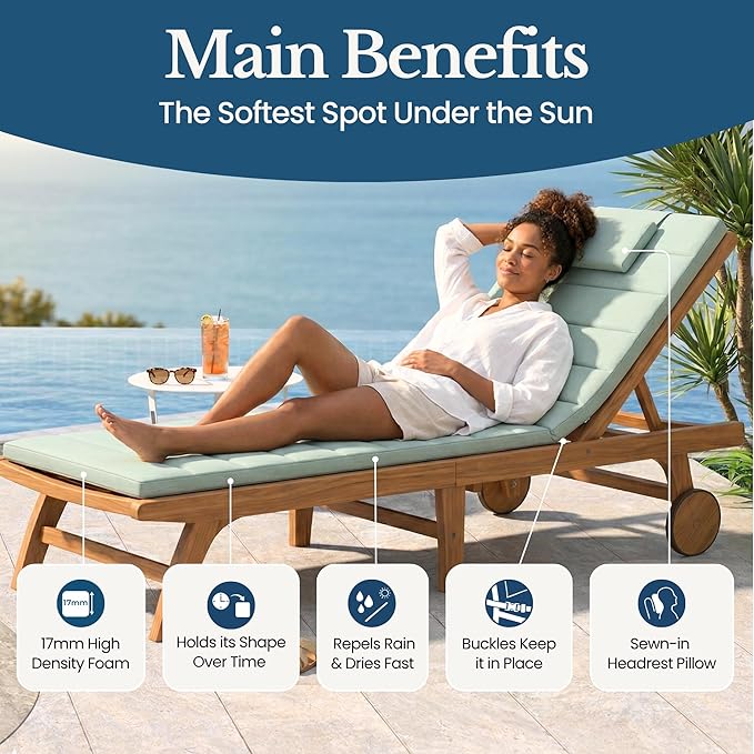 Quilted Chaise Lounge Outdoor Patio Furniture Cushions | Water-Resistant Patio Chair Cushions | Durable, High-Density Foam Outdoor Chair Cushions - Antique Beige, 74"x23" (Chair Not Included)
