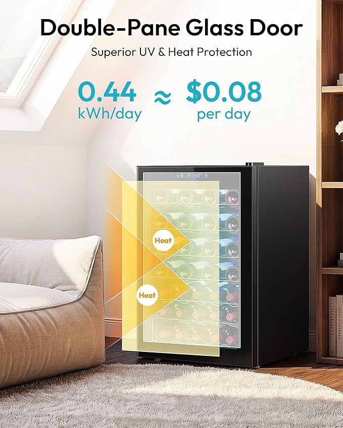 EUHOMY 45 Bottle Wine Cooler Refrigerator, Wine Fridge with Glass Door for Red, White and Champagne, Mini Fridge with Adjust Temperature for Home Kitchen Bar 4.5 Cu.ft, Black