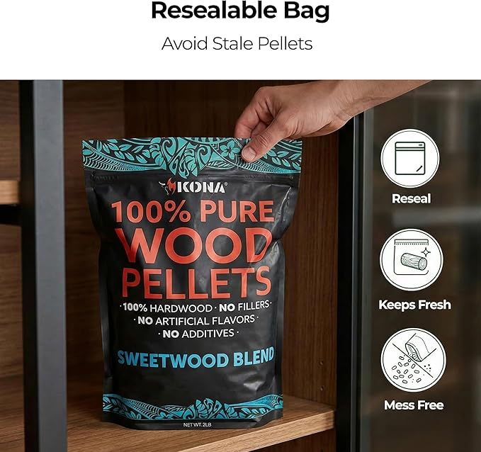 Kona Sweetwood Blend Smoker Pellets, Intended for Ninja Woodfire Outdoor Grill, 2 lb Resealable Bag