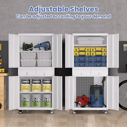 Garvee Metal Storage Cabinet, 73 Inch Garage Storage with Locking Doors and Adjustable Shelves, Heavy Duty Tool Cabinet with 2 Drawers