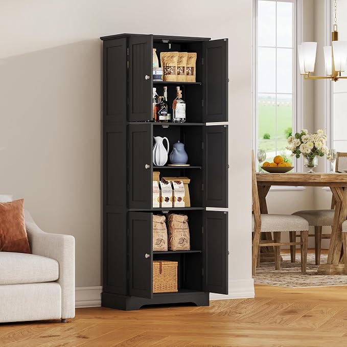 ChooChoo 63.2" Tall Bathroom Storage Cabinet with 6 Doors | Freestanding Floor Cabinet, Adjustable Shelves, Pantry Cabinet for Bathroom, Kitchen, Laundry Room, White