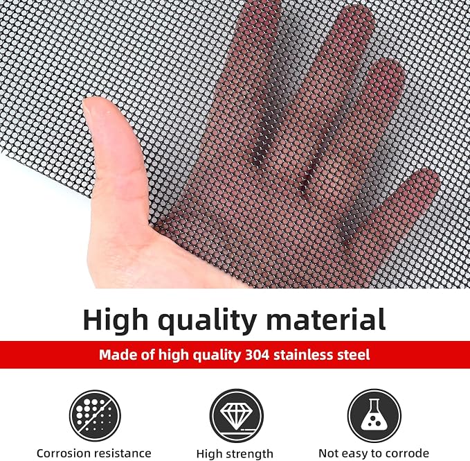 AggAuto Universal 40"x13" Car Grill Mesh 1mm Round Hole Black | PVC Coated Stainless Steel Automotive Grille Insert Bumper, One of the Most Multifunctional Shape Grids 100x33cm