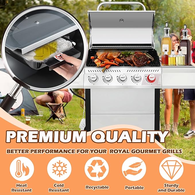 Grease Tray Liner for Royal Gourmet GA Series Propane Gas Grill Drip Pan Liner Barbecue Parts, Disposable Aluminum Foil Grease Cup for Royal Gourmet GA5401T GA5404S GA6402S Grill Accessories, 20 Pack